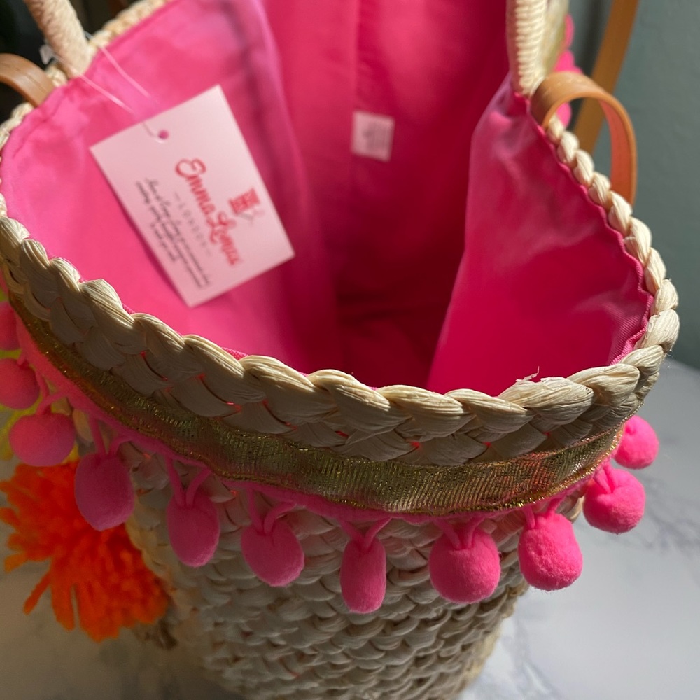 Emma Lomax Ice Cream Pom Pom Straw Tote Bag - Picture 13 of 16